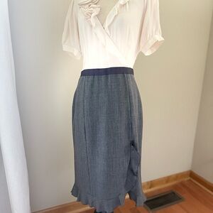 REBECCA TAYLOR Women Silk Top Wool Pencil Gray cream Dress Career Sz 6